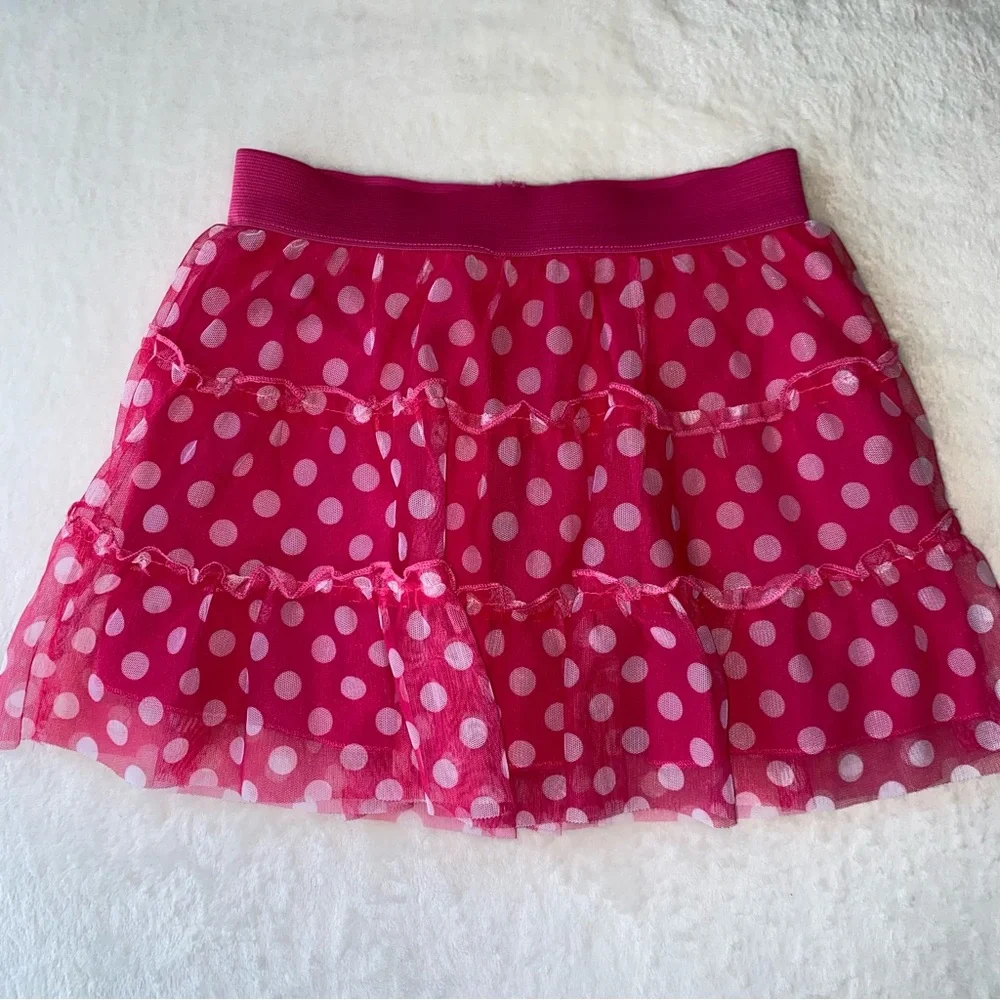 Disney Skirt Polka Dot Pink White tulle Size 6/6x Pull On‎ Skort Elastic waist